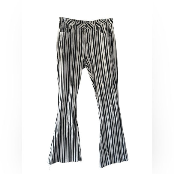 Roc&roll denim black and white striped high rise flare jeans - Picture 2 of 6